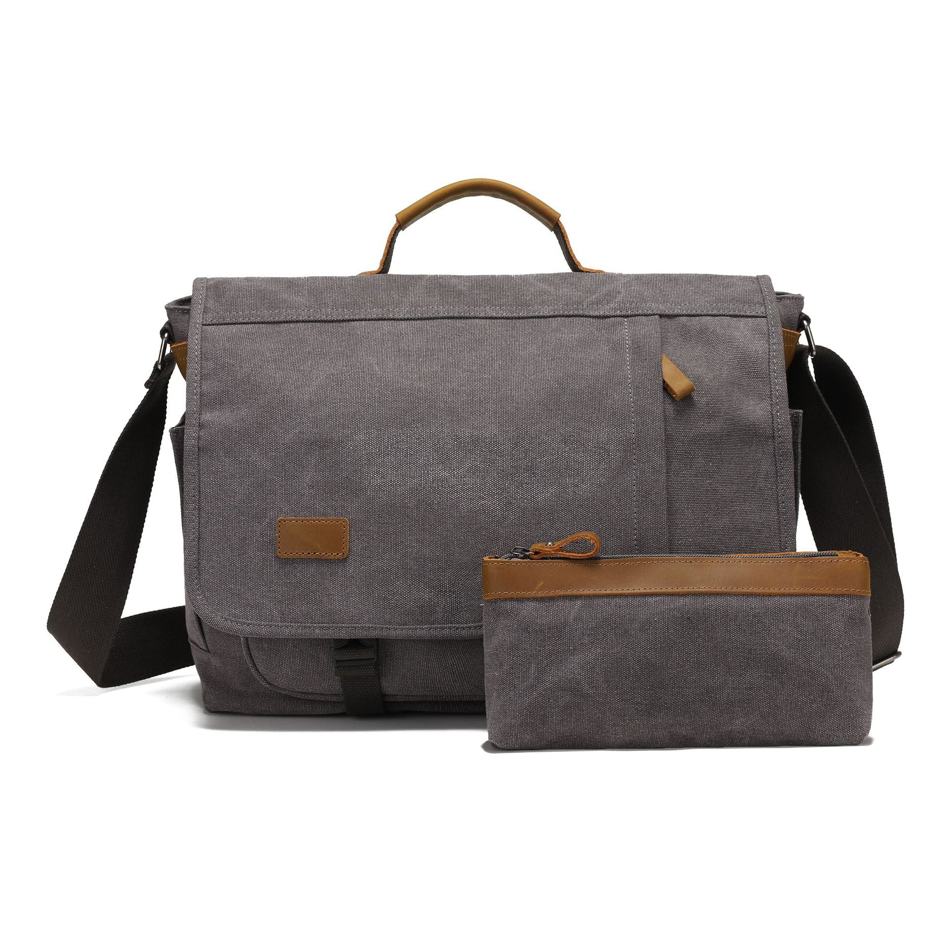 Canvas Cross-Body Bag with First-Layer Cowhide Men's Photography Bag Retro Style Single Shoulder Cross-Body Briefcase Business Travel