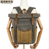 Backpack Retro Men's Travel Backpack Travel Student Bag Outdoor Oil Wax Water-repellent Canvas with Crazy Horse Leather