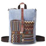 Waterproof Canvas with First-layer Leather Women's Backpack, Ethnic Style Pattern Cross-border Travel Backpack, Factory Supply