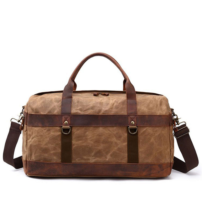 Travel Bag Men's Roof Luggage Bag Large Capacity Yoga Fitness Bag Long and Short Distance Travel Moving Canvas with Crazy Horse Leather