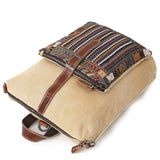 Waterproof Canvas with First-layer Leather Women's Backpack, Ethnic Style Pattern Cross-border Travel Backpack, Factory Supply
