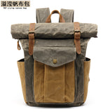 Backpack Retro Men's Travel Backpack Travel Student Bag Outdoor Oil Wax Water-repellent Canvas with Crazy Horse Leather