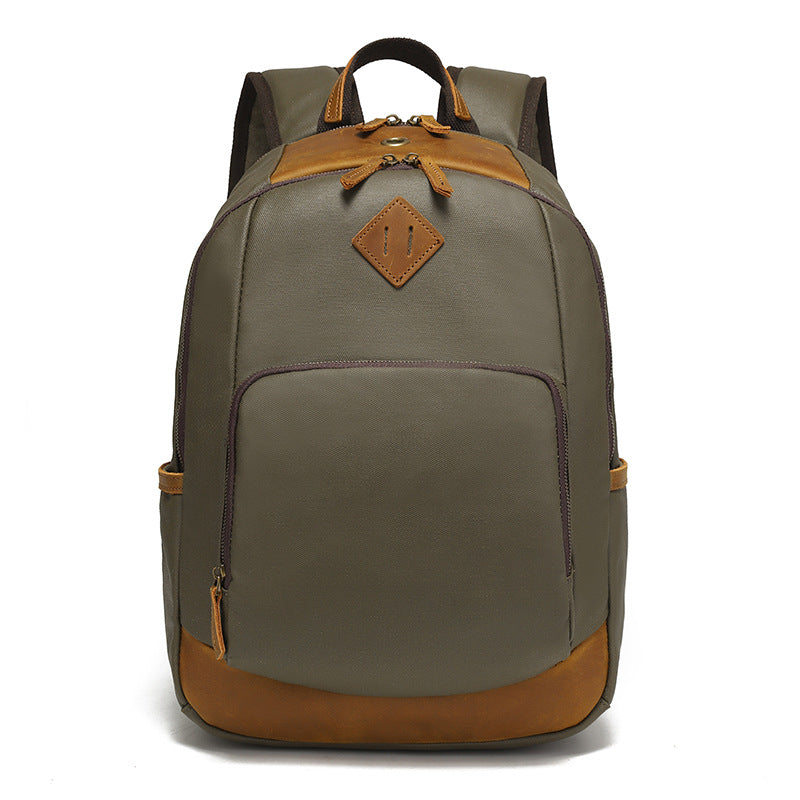 Backpack for Men, Travel Laptop Backpack, Student Retro Travel Book Bag, Oil-Waxed Canvas with Top-Grain Leather