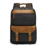 Backpack for Men, Travel Laptop Backpack, Student Retro Travel Book Bag, Oil-Waxed Canvas with Top-Grain Leather