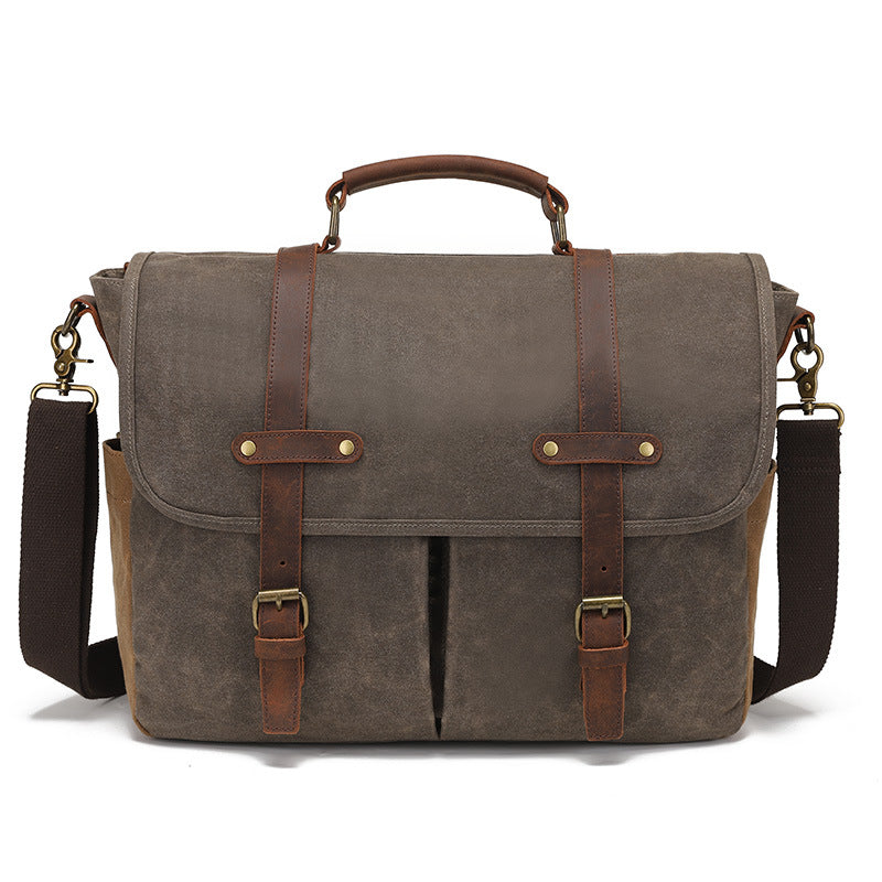 Canvas Cross-Body Bag with First-Layer Cowhide Men's Photography Bag Waxed Retro Shoulder Cross-Body Factory Direct Order