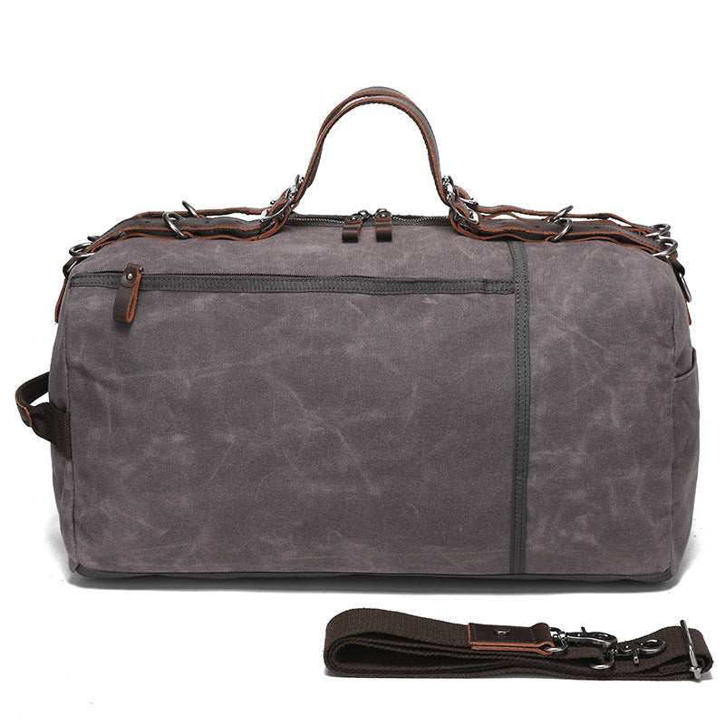 Classic Waxed Canvas Travel Bag European and American Solid Color Outdoor Shoulder Bag Storage Bag Wear-resistant Crazy Horse Leather