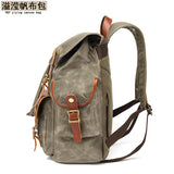 Backpack Men's Outdoor Backpack Sports Travel Bag Mountaineering Computer Student School Bag Waxed with Red Brown First Layer Leather