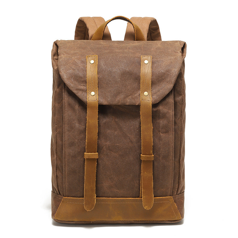 Backpack Retro Backpack Travel Bag Outdoor Student Schoolbag Sports Wax Water-repellent Canvas Travel Bag Genuine Leather