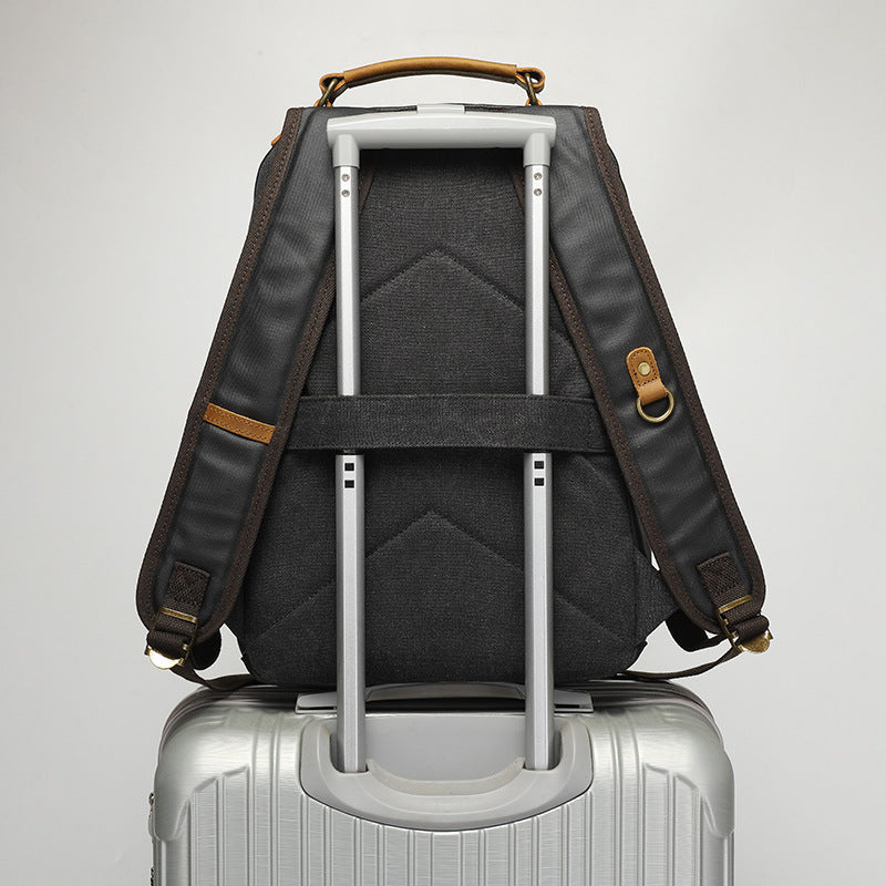 Backpack for Men, Travel Laptop Backpack, Student Retro Travel Book Bag, Oil-Waxed Canvas with Top-Grain Leather