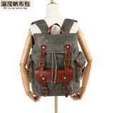 Backpack Men's Outdoor Backpack Sports Travel Bag Mountaineering Computer Student School Bag Waxed with Red Brown First Layer Leather
