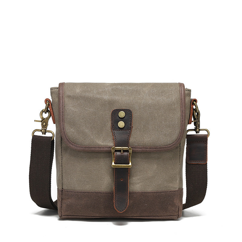 Manufacturer's Retro Canvas Shoulder Bag, Fashionable Crossbody Bag, Wear-Resistant Small Chest Bag, Men's Genuine Leather Briefcase