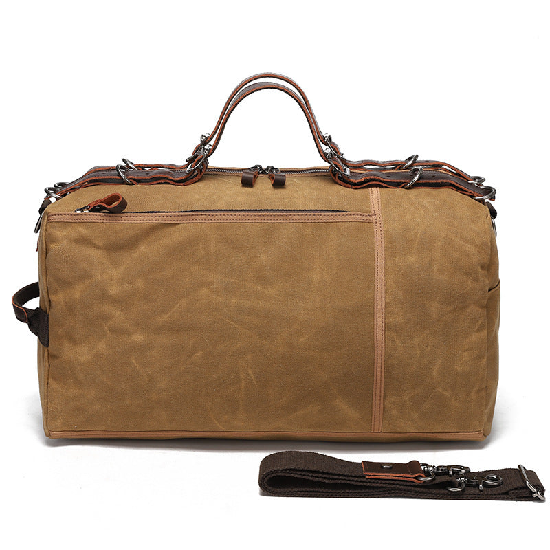 Classic Waxed Canvas Travel Bag European and American Solid Color Outdoor Shoulder Bag Storage Bag Wear-resistant Crazy Horse Leather
