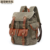 Backpack Men's Outdoor Backpack Sports Travel Bag Mountaineering Computer Student School Bag Waxed with Red Brown First Layer Leather