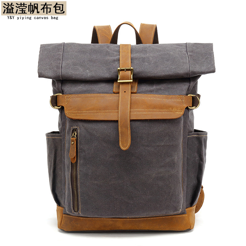 Outdoor Backpack Crazy Horse Leather Casual Travel Bag Men's Backpack Oil Wax Portable Canvas Computer Bag