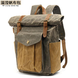 Backpack Retro Men's Travel Backpack Travel Student Bag Outdoor Oil Wax Water-repellent Canvas with Crazy Horse Leather