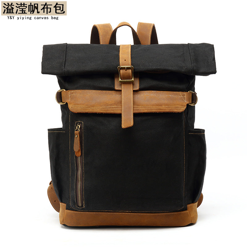 Outdoor Backpack Crazy Horse Leather Casual Travel Bag Men's Backpack Oil Wax Portable Canvas Computer Bag