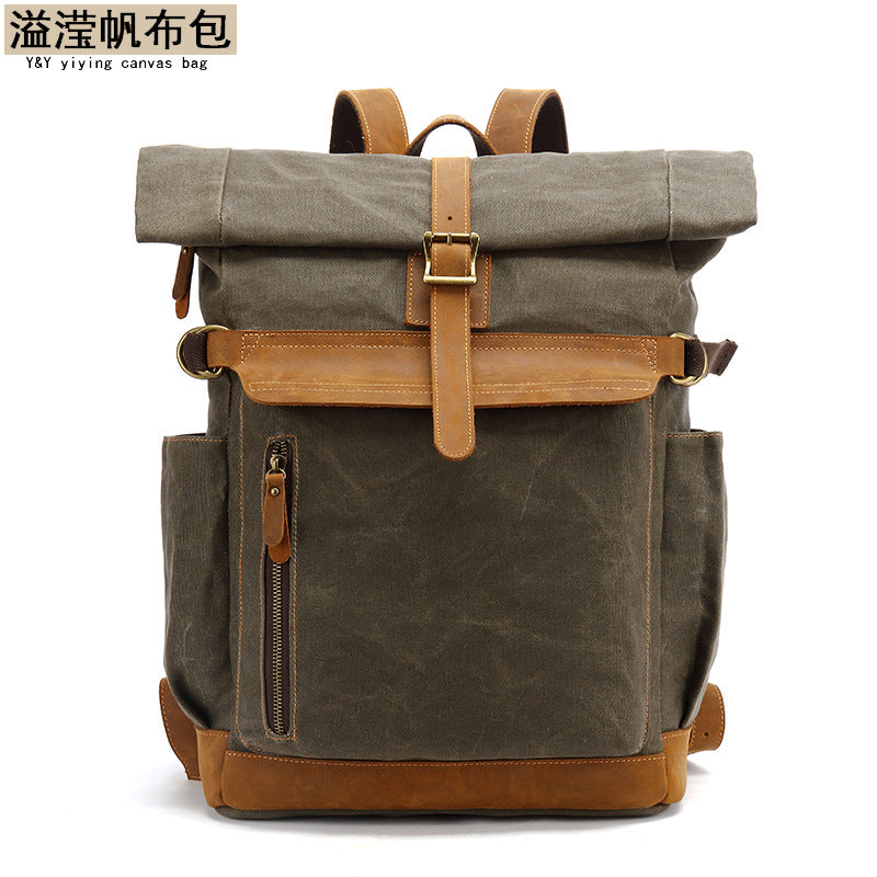 Outdoor Backpack Crazy Horse Leather Casual Travel Bag Men's Backpack Oil Wax Portable Canvas Computer Bag