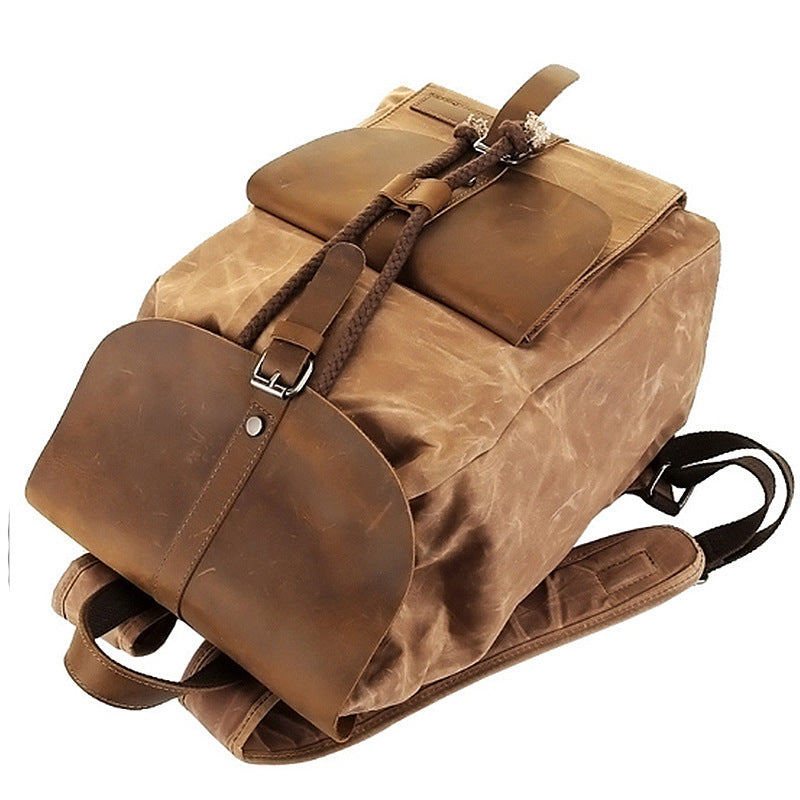 Waterproof Outdoor Travel Bag, Crazy Horse Leather Casual Backpack, Nylon Men's Backpack Canvas Bag, Amazon Hot Style