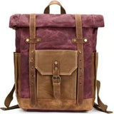 Backpack with Crazy Horse Leather Solid Color Backpack Men's Oil Wax Canvas Computer Travel Bag Retro Style Water-repellent