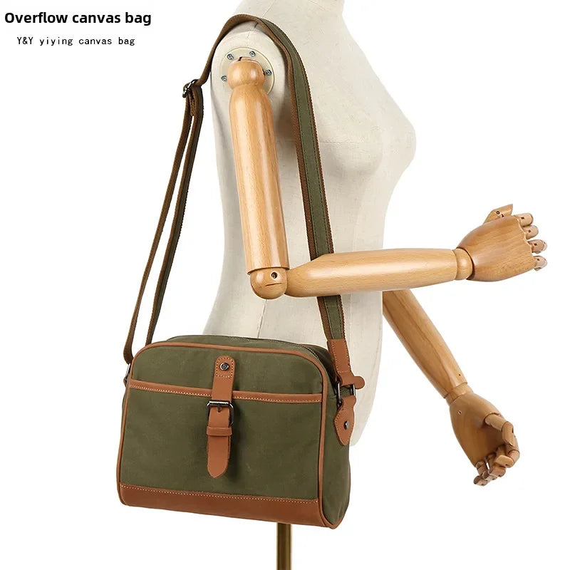 Casual Women's Shoulder Bag Waterproof Canvas Crossbody Bag with Top Leather Solid Color Storage Bag Overflow Factory Supply