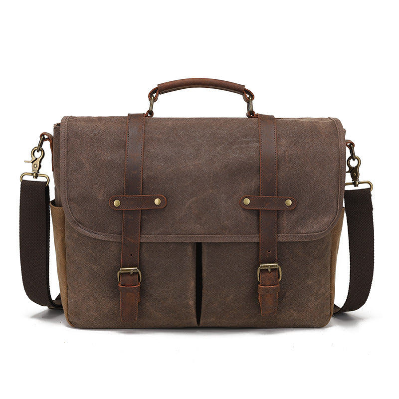 Canvas Cross-Body Bag with First-Layer Cowhide Men's Photography Bag Waxed Retro Shoulder Cross-Body Factory Direct Order