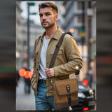 Manufacturer's Retro Canvas Shoulder Bag, Fashionable Crossbody Bag, Wear-Resistant Small Chest Bag, Men's Genuine Leather Briefcase