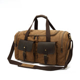 Travel Bag Men's Roof Luggage Bag Large Capacity Yoga Fitness Bag Long and Short Distance Travel Moving Canvas with Crazy Horse Leather