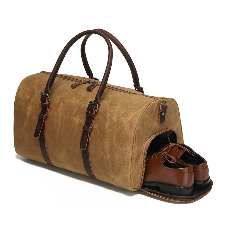 New wear-resistant oil wax canvas travel bag retro European and American solid color outdoor shoulder luggage bag storage bag wholesale