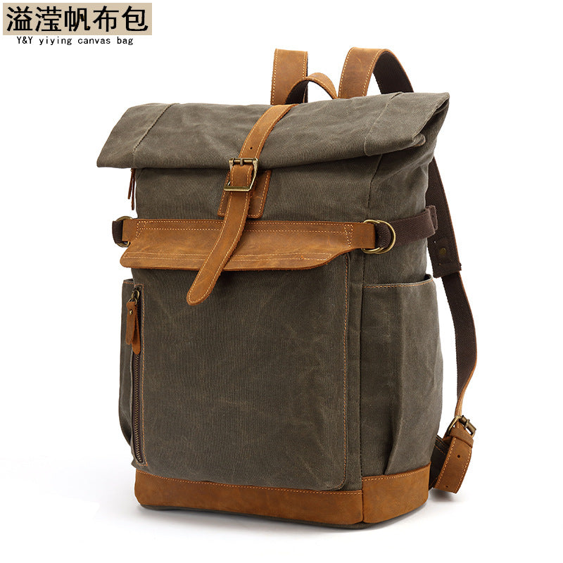 Outdoor Backpack Crazy Horse Leather Casual Travel Bag Men's Backpack Oil Wax Portable Canvas Computer Bag